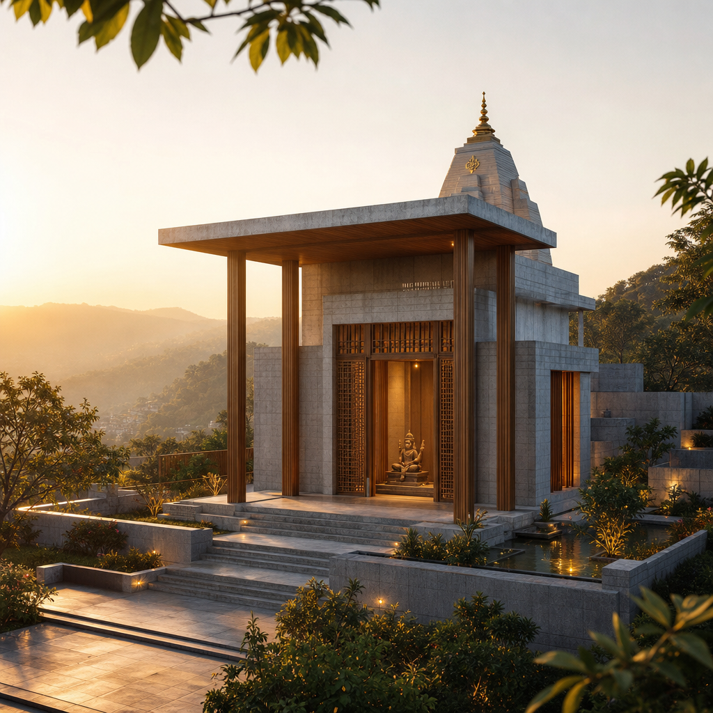 Modern temple at golden hour