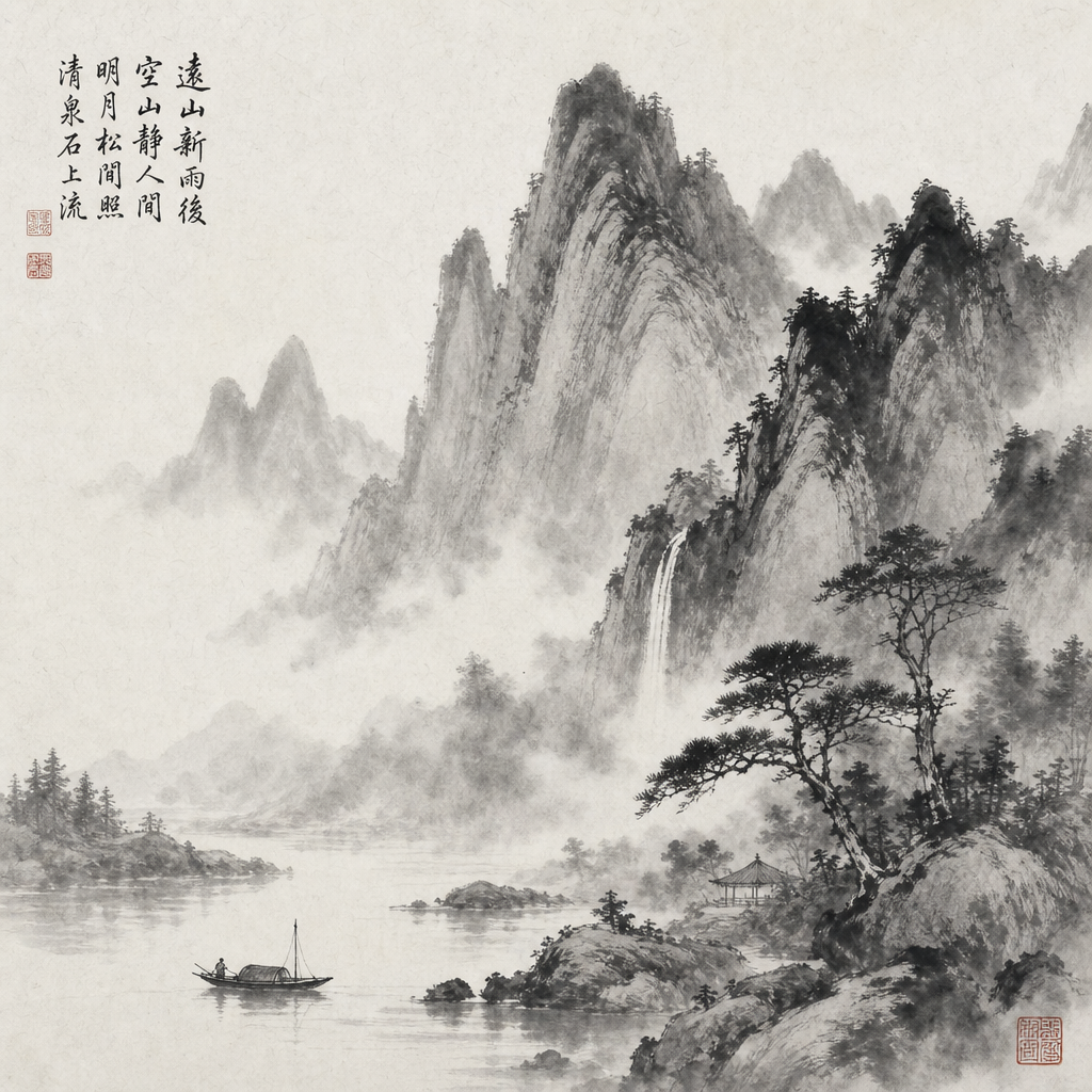 Ink-wash mountain landscape